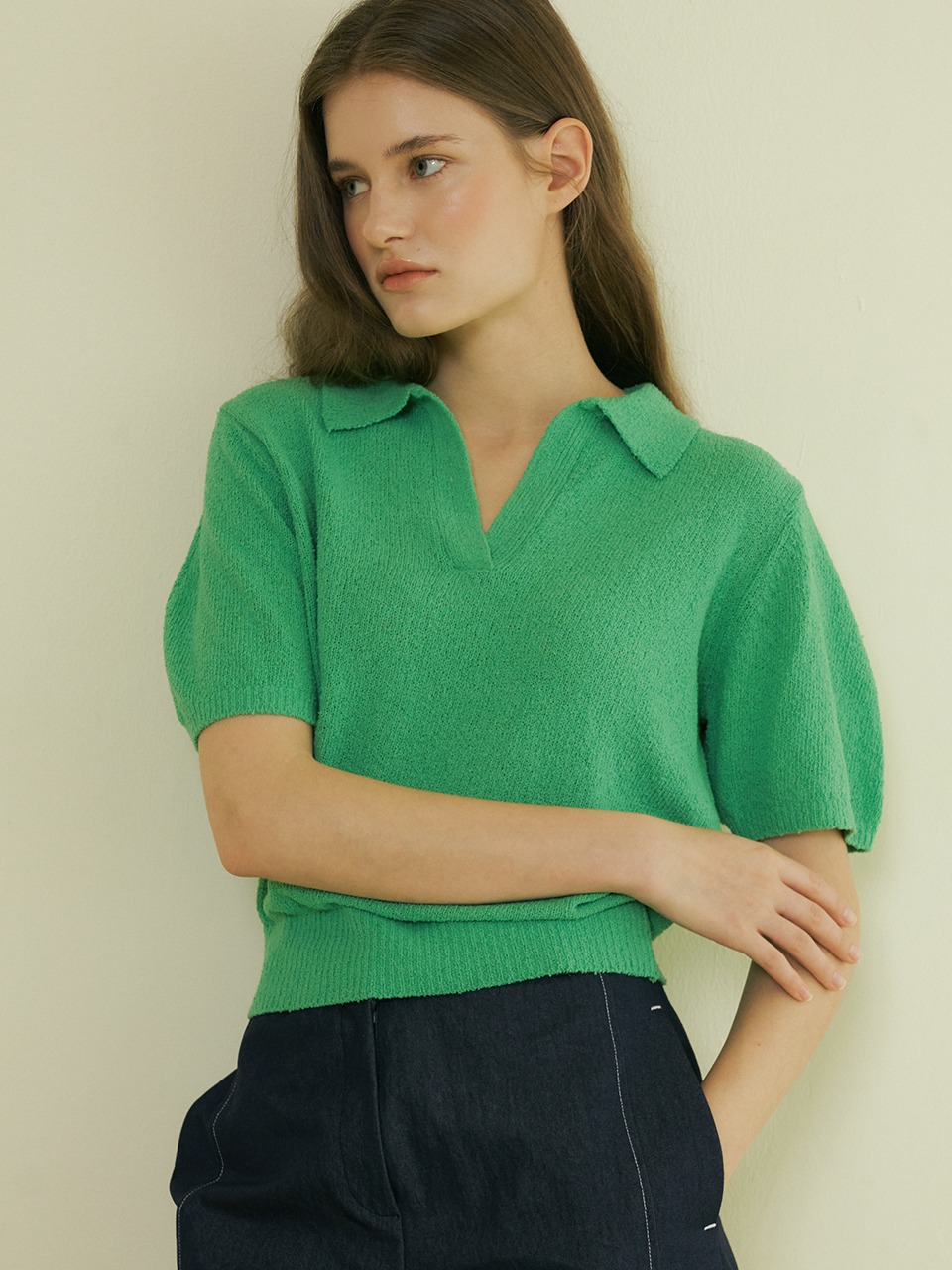 comos 663 open collar cotton knit (green)