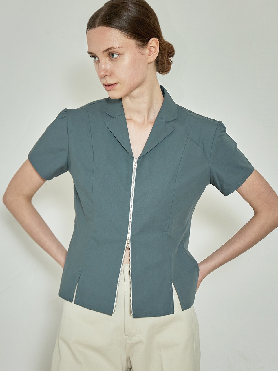 comos 848 two-way zipper shirt (blue-green)