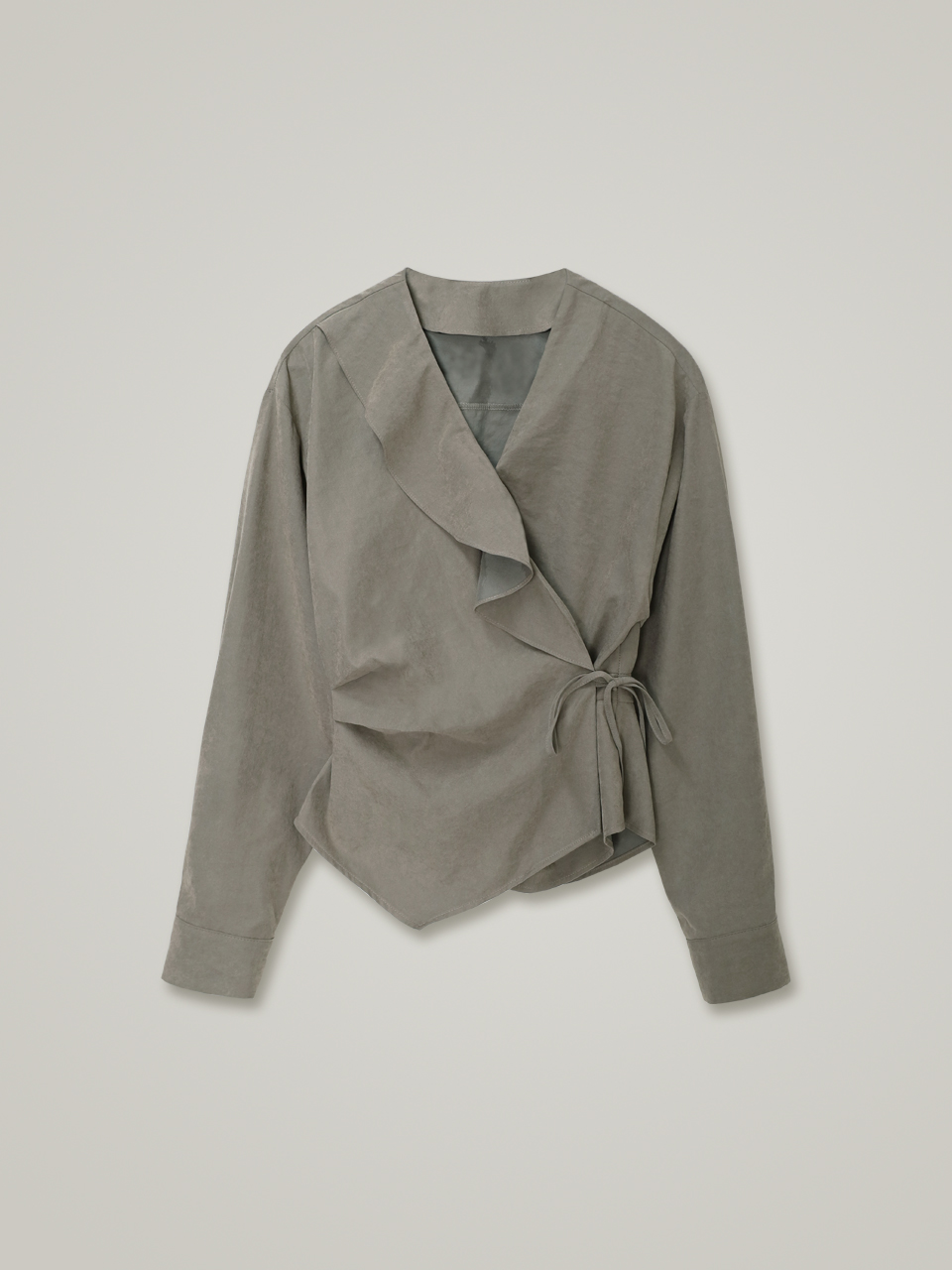comos 992 unbalanced ruffle blouse (khaki gray)