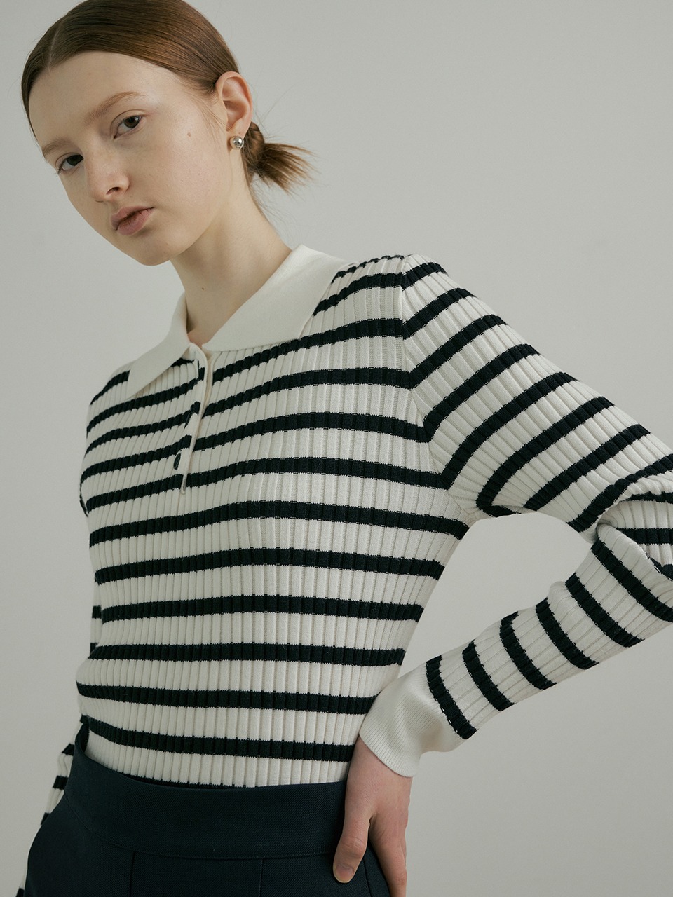 comos 802 stripe ribbed knit top (ivory)