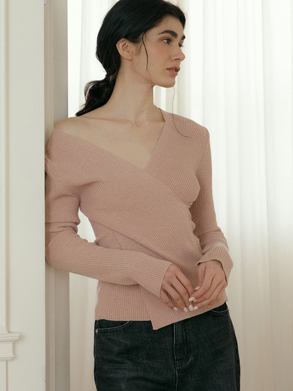 comos 1047 cross V-neck knit (pink) (3월 5일 예약배송)
