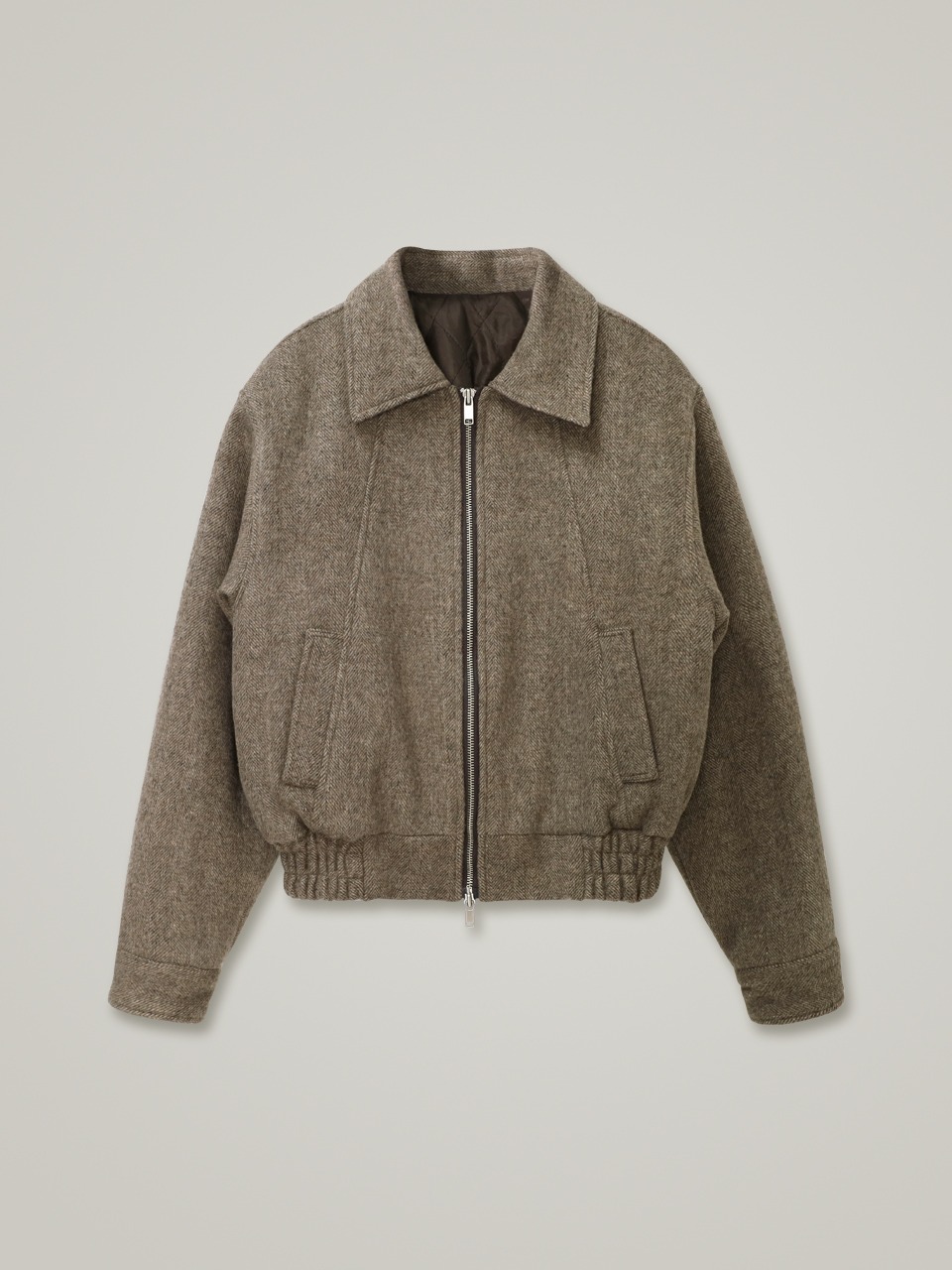 comos 999 wool herringbone crop bomber jacket (brown)