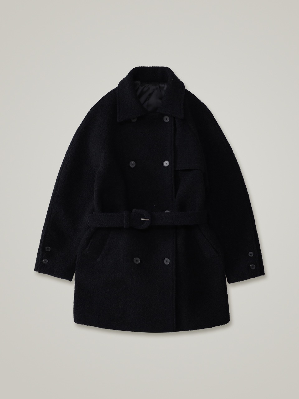 comos 998 wool boucle half trench coat (black)