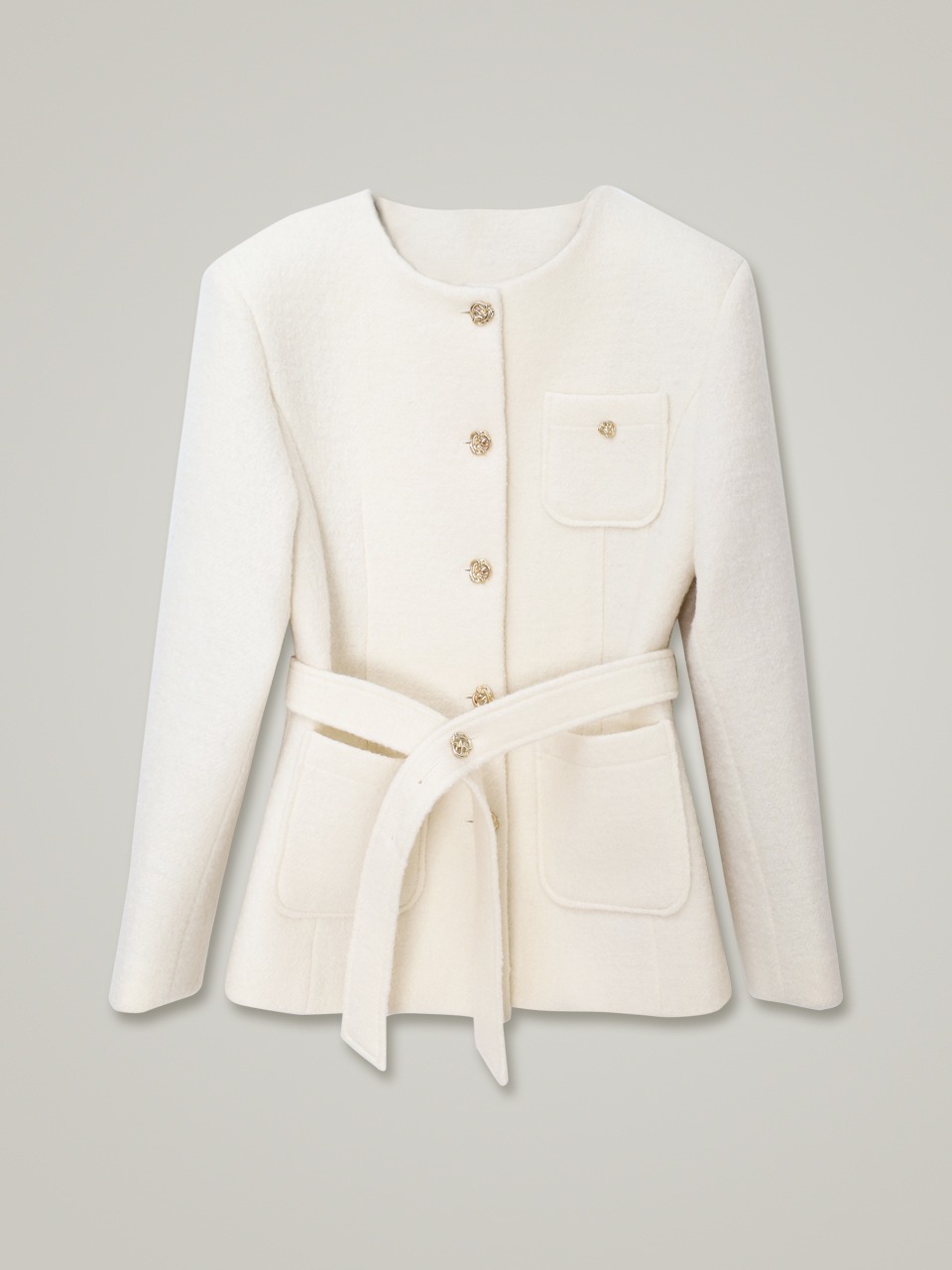 comos 997 wool boucle button point half jacket (ivory)